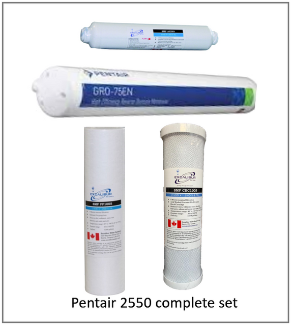 PENTAIR 2550 GRO 2 sump Reverse Osmosis 3 piece Complete Filter Pack with Membrane